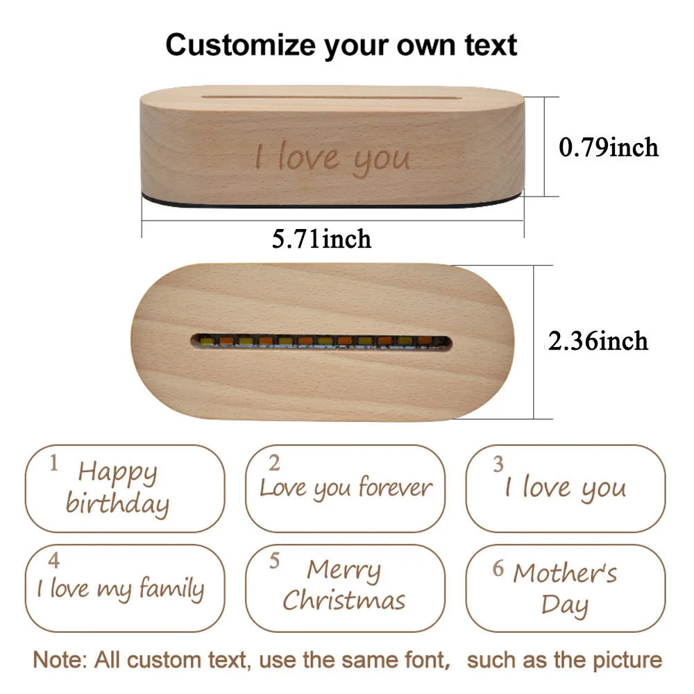 3D Night Light Lamp Custom Photo Carved Wood Base Text Suitable For Wedding Birthday Anniversary Room Decor Led 3D Lamp Gift