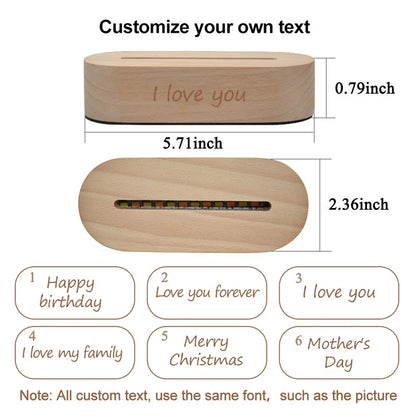 3D Night Light Lamp Custom Photo Carved Wood Base Text Suitable For Wedding Birthday Anniversary Room Decor Led 3D Lamp Gift