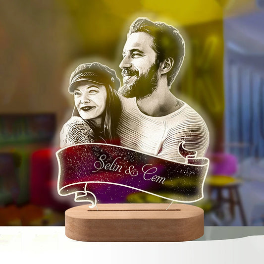 3D Night Light Lamp Custom Photo Carved Wood Base Text Suitable For Wedding Birthday Anniversary Room Decor Led 3D Lamp Gift